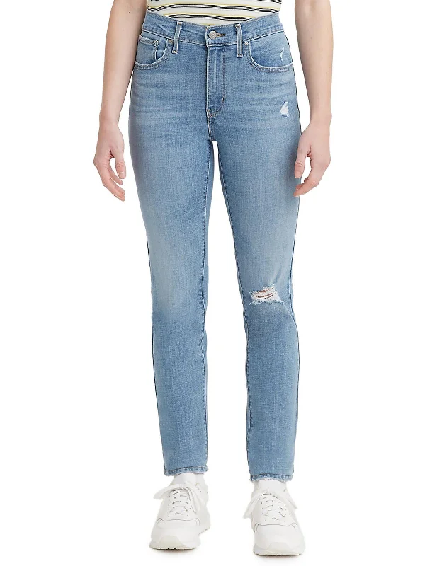 724 Womens High Rise Distressed Straight Leg Jeans