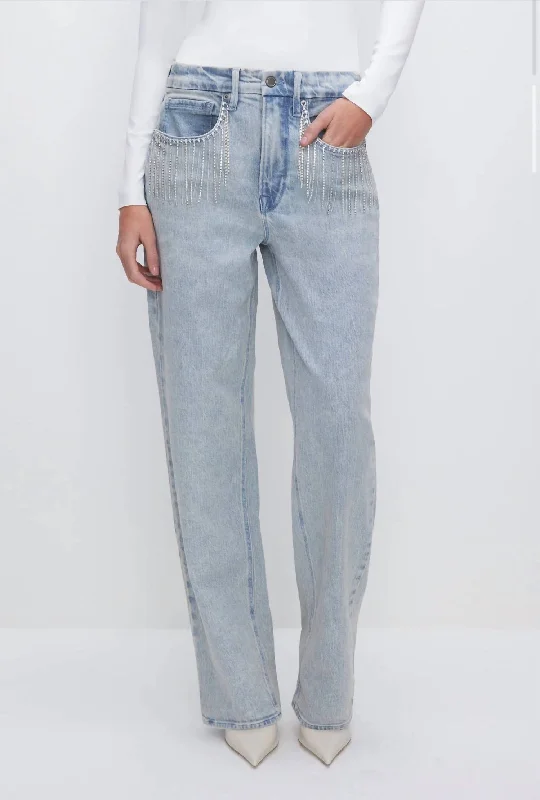 90S Diamond Fringe Jeans In Indigo