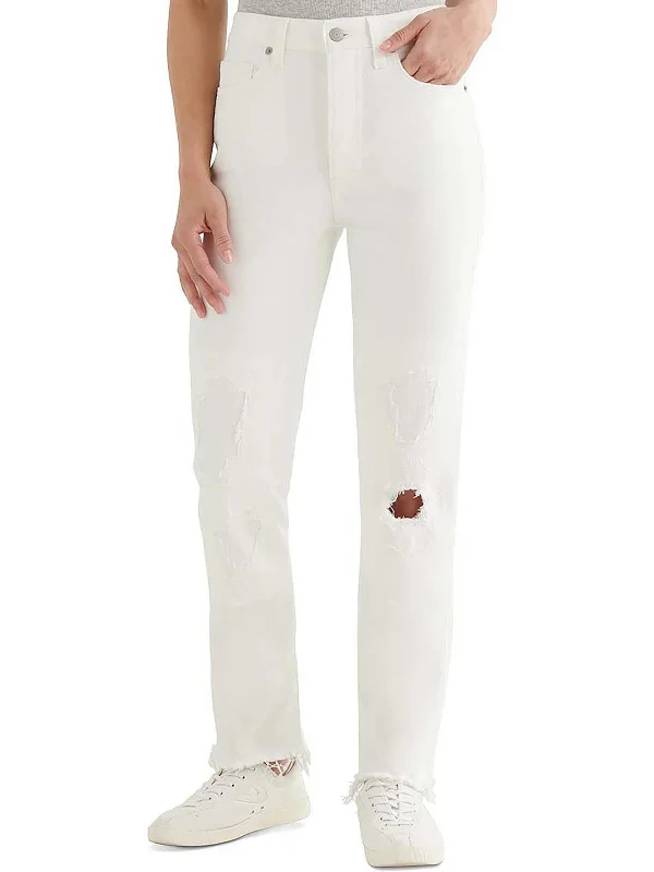 Drew Womens High Rise Distressed Mom Jeans