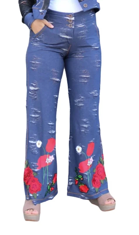 Falling For Floral Bottoms In Dark Wash Elegant Women's 