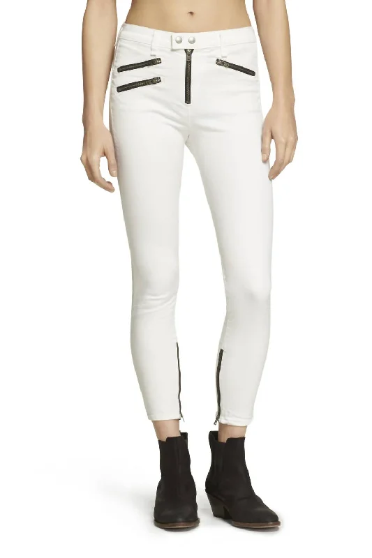 High Rise Biker Jeans In White Sleek Women's Metallic