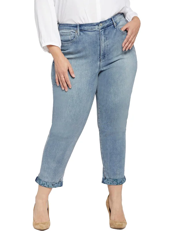 Plus Margot Womens Girlfriend Printed Cuff Skinny Jeans garde