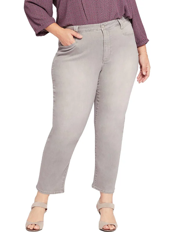 Plus Womens Relaxed Ankle Straight Leg Jeans Monochromatic Office Style