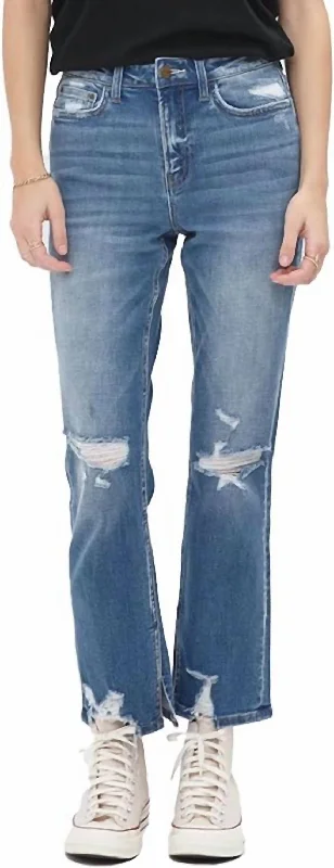 Under The Table Straight Leg Denim In Medium Wash Traditional Women's Wool