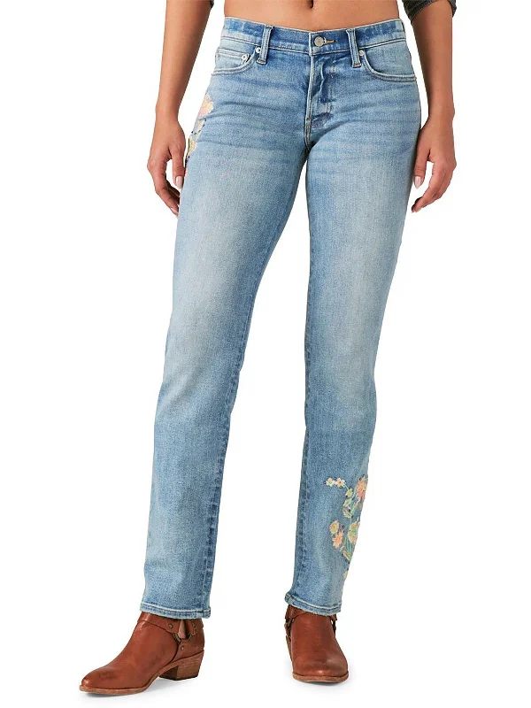 Womens Floral Embroidered Straight Leg Jeans Bold Women's Statement