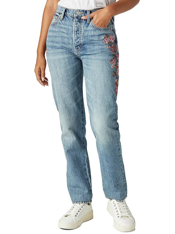 Womens High-Rise Embroidered Mom Jeans Scandinavian