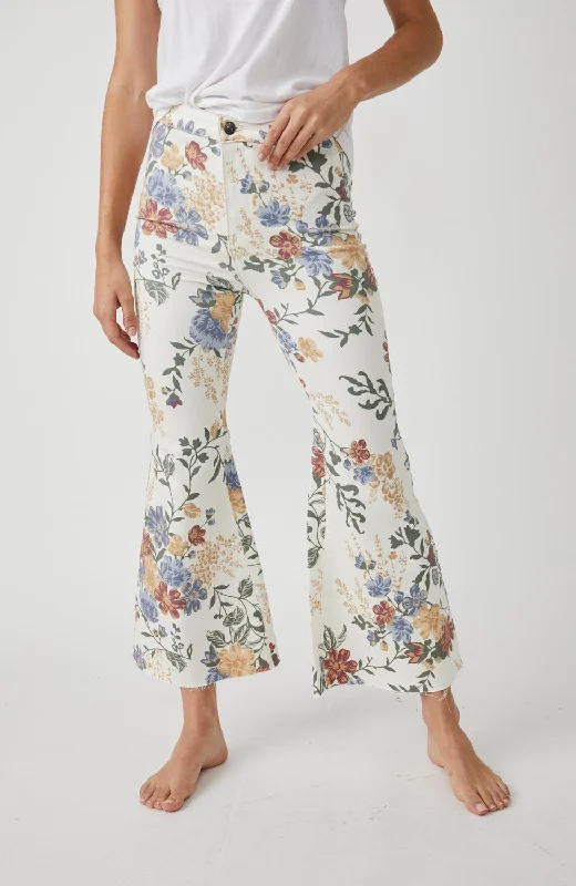 Youthquake Printed Crop Flare Jeans In Ivor Combo Vacation