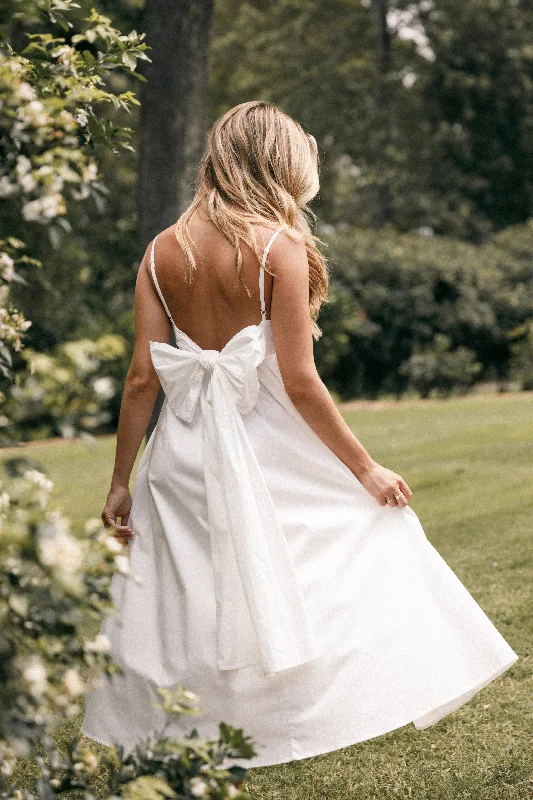 Alice Bow Back Midi Dress - White Relaxed Women's Beachy