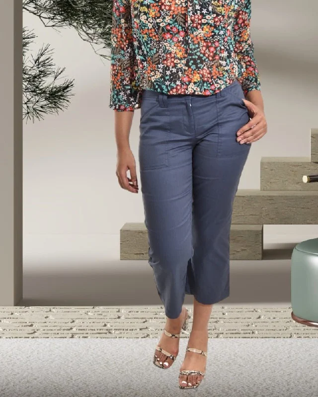 Ladies Navy Capri Pants Polished Women's Silk