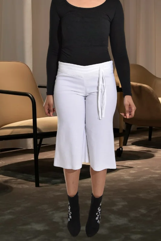 White Wide Leg Capri Pants Streetwear Style for 