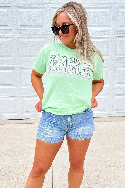 MAMA- Green Tee w/ Dalmatian Lettering Refined Women's 