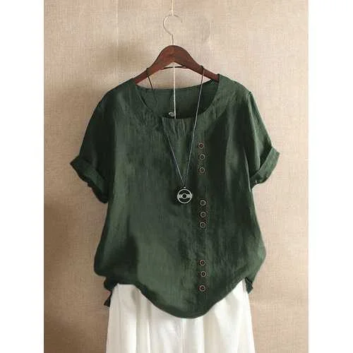 Solid Color Button T-shirt Monochromatic Office Style