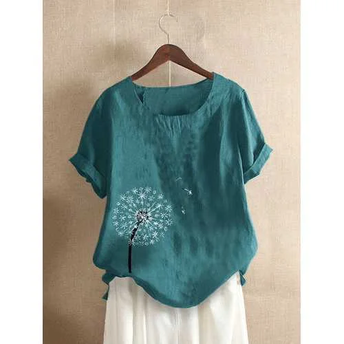 Flower Print Casual T-shirt Youthful Women's Pop