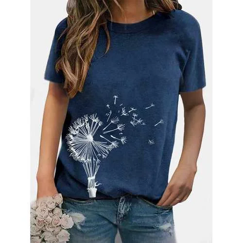 Flower Print Casual T-shirt Modern Women's 