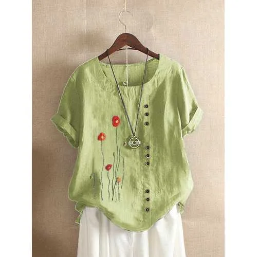 Flower Embroidered T-shirt performance