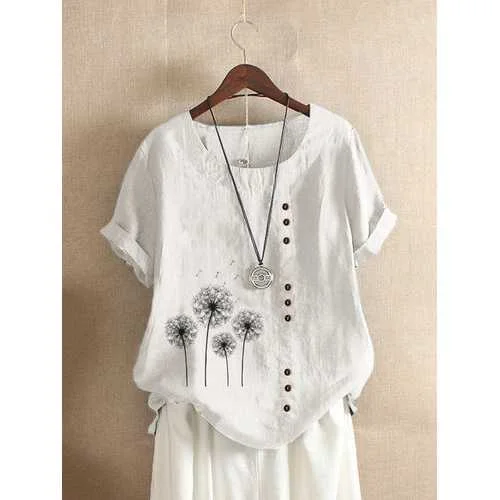 Flower Print Button T-shirt Tough Women's Military - inspired
