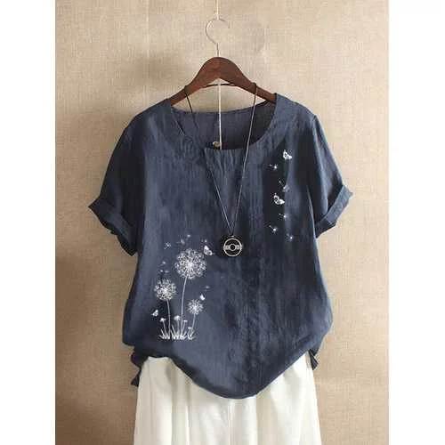 Butterflies Flower Print T-shirt Cashmere