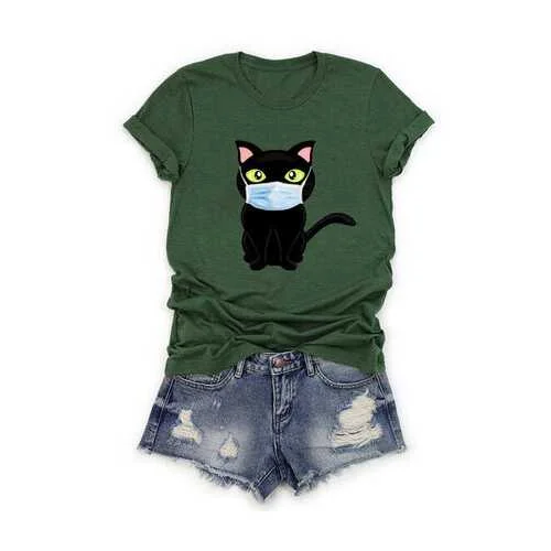 Cartoon Cat Printed T-shirt Sophisticated Women's Tailored