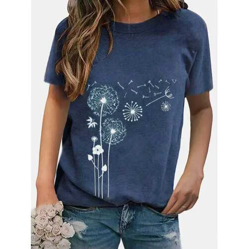 Casual Flower Print T-shirt Cool Women's Distressed