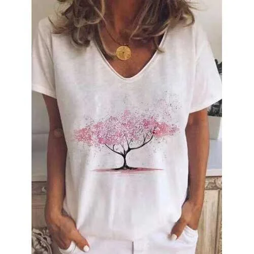 Print Casual V-Neck T-shirt Bold Women's Animal Print