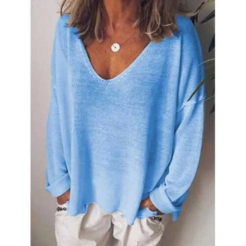 Casual V-Neck Solid Shirts