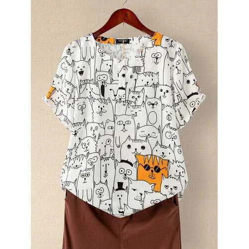 Cartoon Printed O-Neck T-shirt