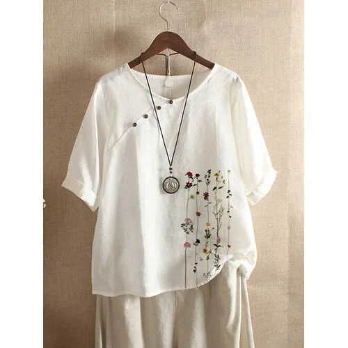 Floral Printed Short Sleeve Button T-shirt