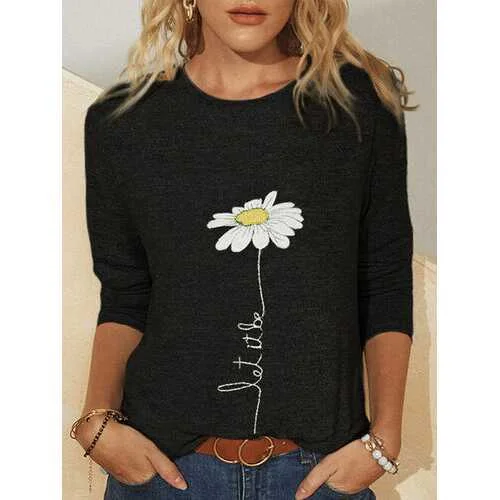 Simple Flower Print Long Sleeves T-shirt