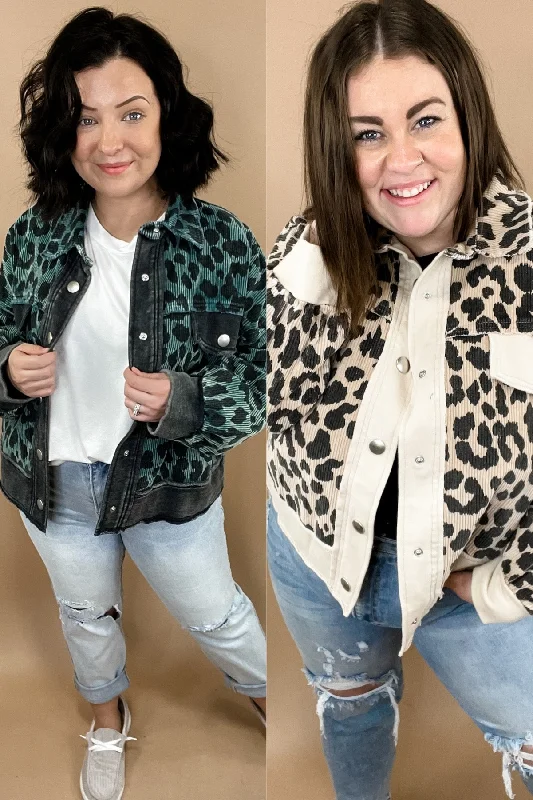 Showing Out- {Teal & Cream} Leopard Vintage Wash Corduroy Jacket Contemporary 
