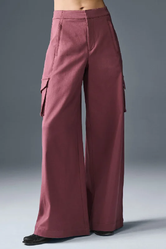 Show Off Cargo Wide Leg Trouser (Long) - Burgundy Truffle