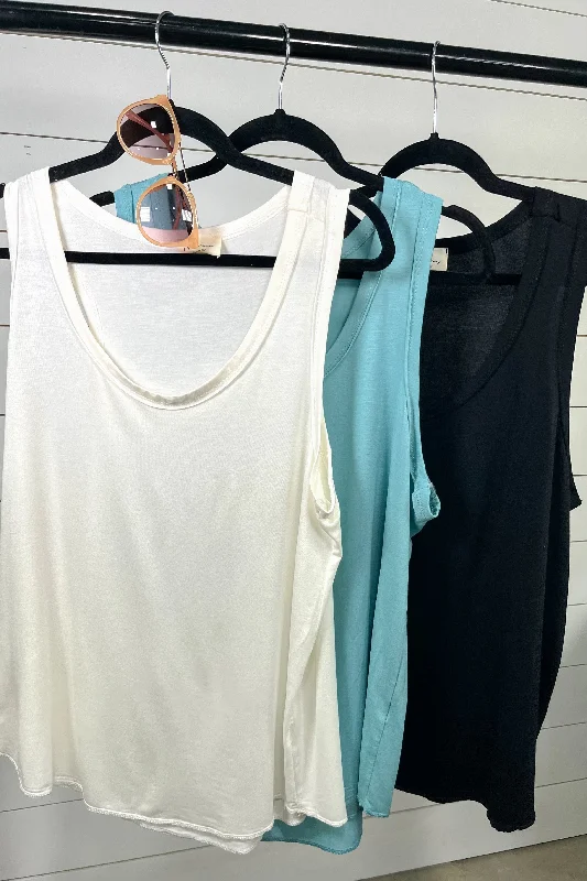 Walk Alone- {Black, White, & Blue} Raw Edge Tank Top Cashmere