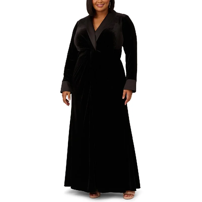 Adrianna Papell Womens Velvet Long Sleeve Evening Dress