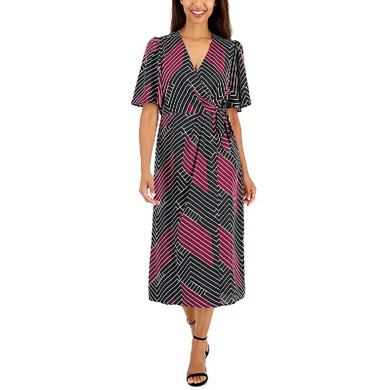 Anne Klein Womens Printed Midi Wrap Dress