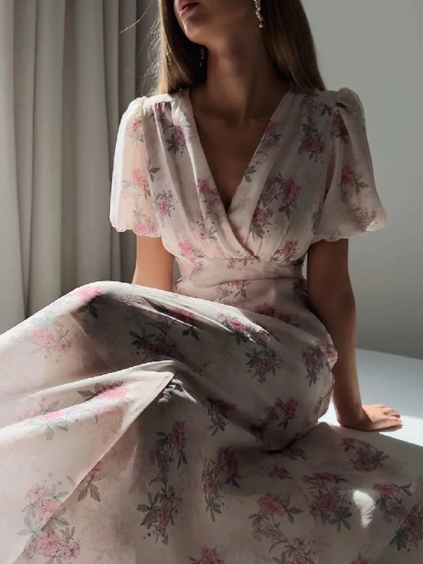 Elegant Pink Floral Midi Dress