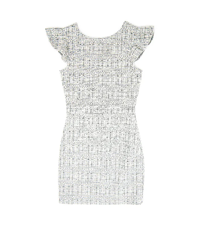 By Debra Girls Black/White New Boucle Flutter Sleeve Sheath Dress