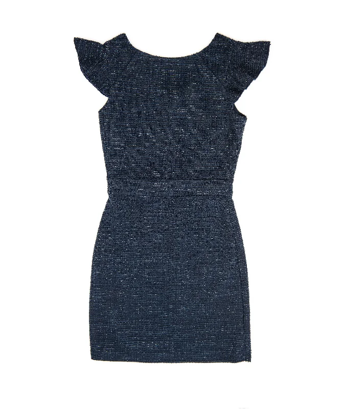 By Debra Girls Navy Boucle Flutter Sleeve Sheath Dress