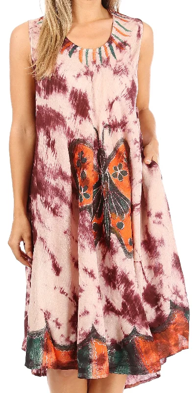 Sakkas Butterfly Tie Dye Tank Sheath Caftan Mid Length Dress Dapper Women's 1920S