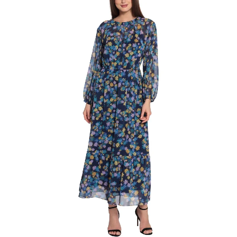 Maggy London Womens Floral Ruched Maxi Dress