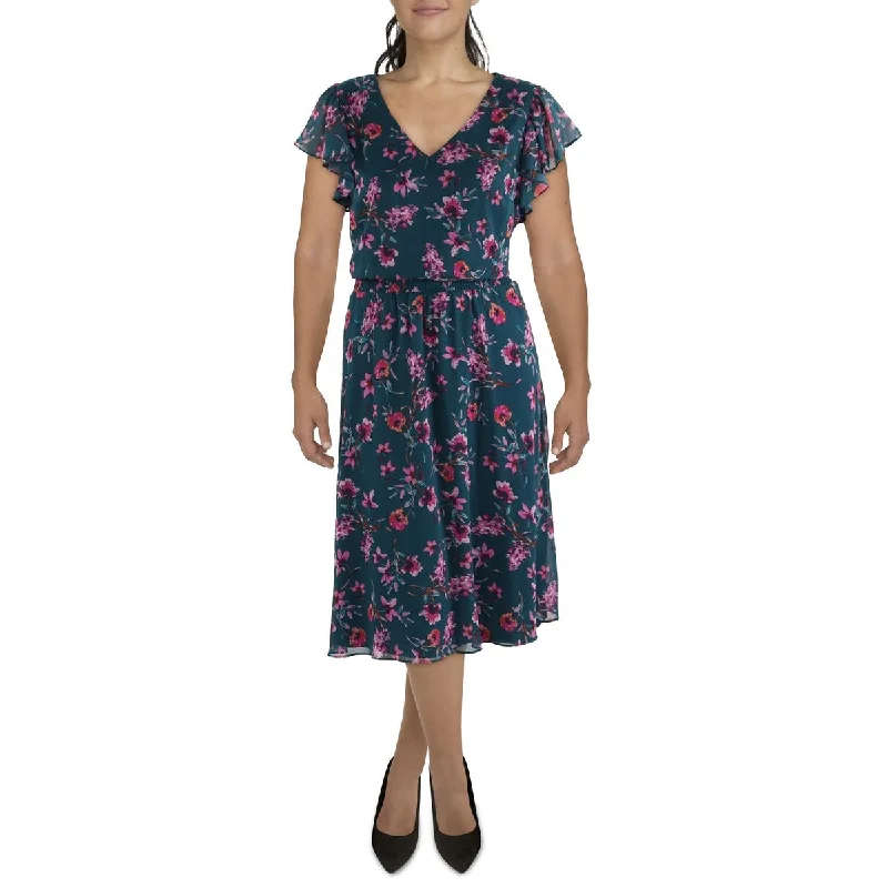 MSK Womens Plus Floral Smocked Midi Dress