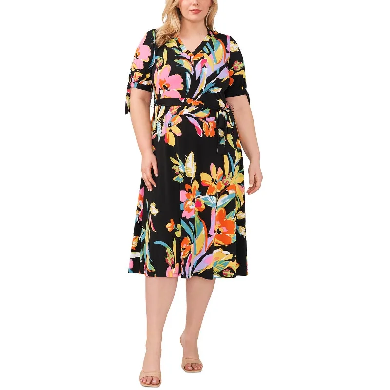 MSK Womens Plus Floral Print  Midi Dress