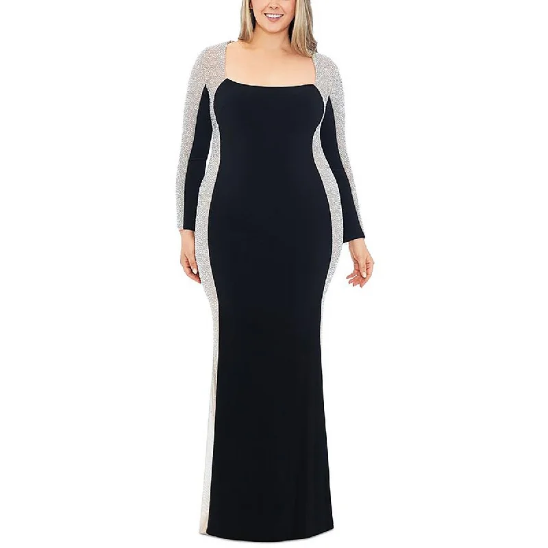 Xscape Womens Plus Beaded Layered Maxi Dress