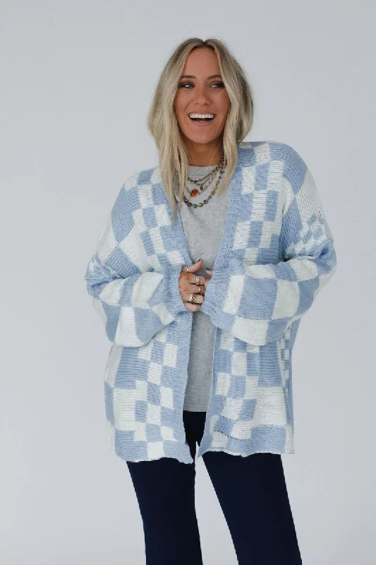 Archer Checkered Cardigan - Blue Edgy Women's Punk