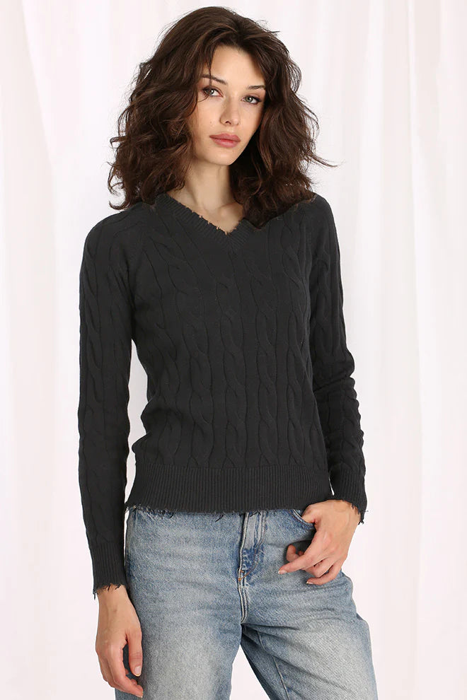 Cotton Cable Long Sleeve with Frayed Edges Dynamic Women's Moto