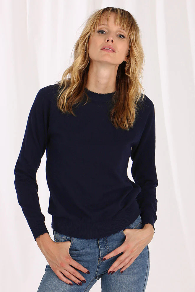 Cotton Cashmere Frayed Edge Crew British Gentlewoman Style