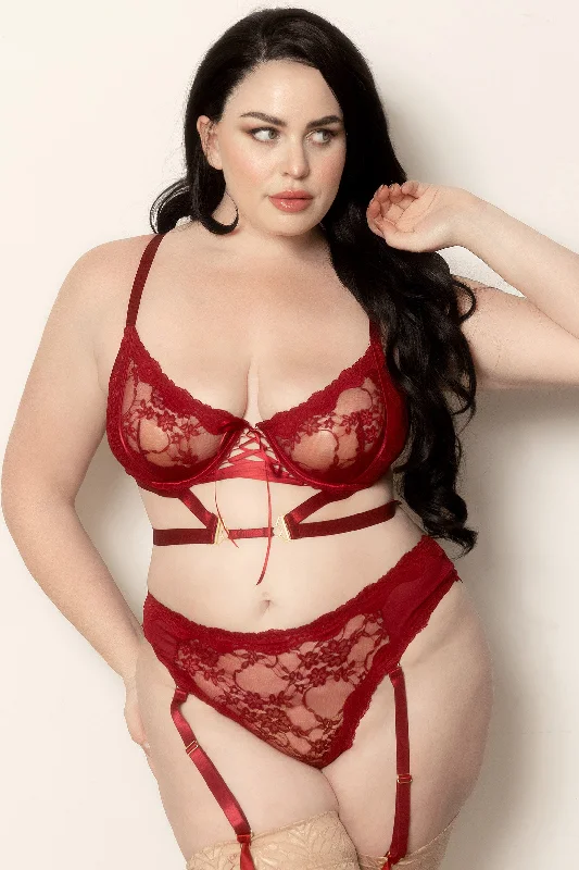 Elastic Strap Bra & Garter Panty Monochromatic All - in - one