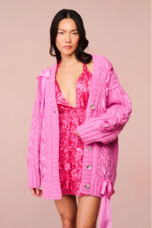 Kassius Alpaca-Blend Ribbon Cardigan Sleek Women's Metallic