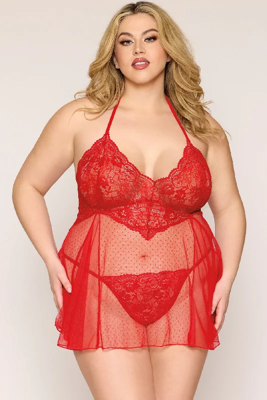 Lace & Dot Mesh Babydoll