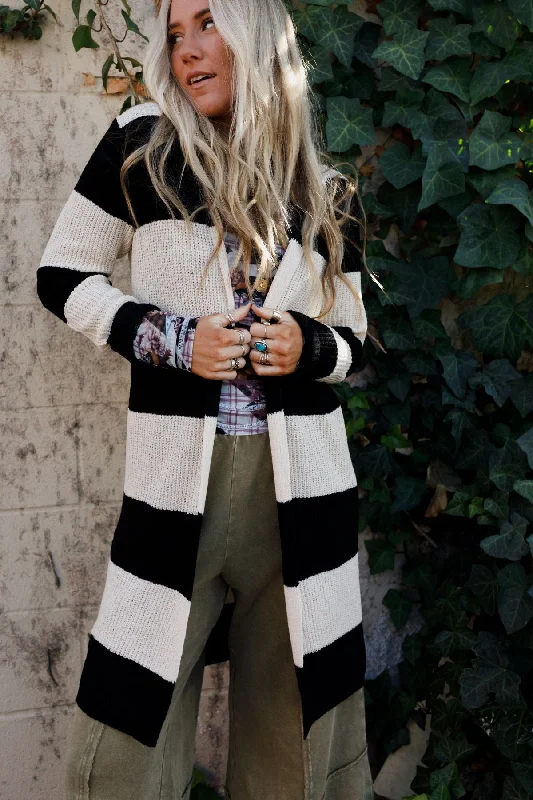 Maisie Striped Hoodie Cardigan - Black Cool Women's Skate