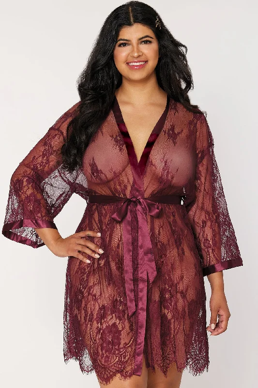 Satin & Eyelash Lace Robe