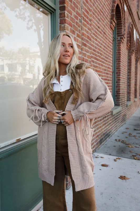 Sunset Snuggle Cardigan - Khaki Monochromatic Office Style
